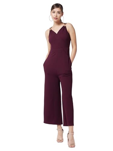 Image of Miss Chase Women's Halter Neck Sleeveless Solid Wide Leg Sequin Paneled Regular Length Jumpsuit