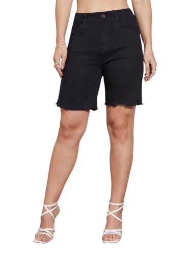 Image of Miss Chase Women's Relaxed Mid Rise Regular Non Stretchable Denim Shorts
