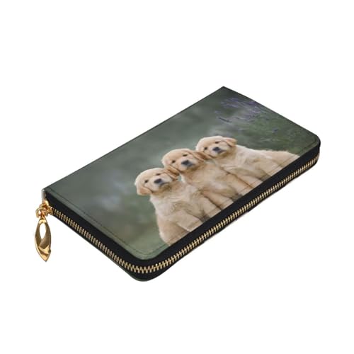 Phette de voyage en cuir synthétique premium imprimé Golden Retrievers texturé 3D