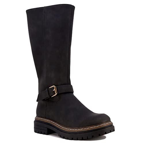 Nautica Women's Faux Fur Riding Boots Tall Shaft Knee High Dress Boot-Talor-Black Size-8.5 #TOP20