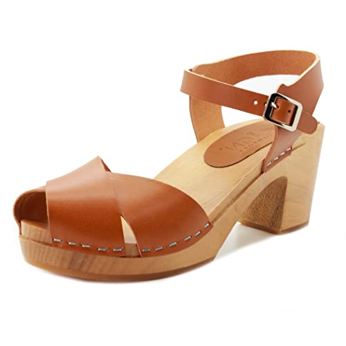 Swedish Wooden Mid-Heel Clogs for Women