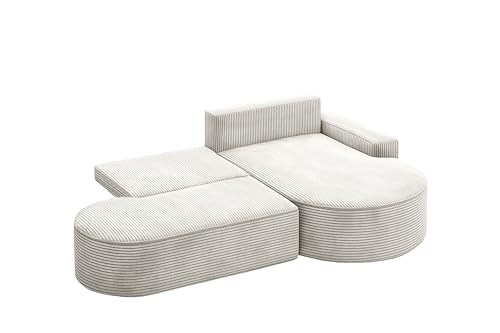 Kaiser Möbel - Ecksofa mit Schlaffunktion und Bettkasten - Eckcouch - Sofa L Form, Wohnlandschaft - Bequemes Sofa mit Ottomane - Modena Runden Beige, Poso Rechts – Bild 5