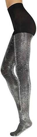 CALZITALY - Opaque Lurex Sparky Tights – Gold and Silver Glitter Pantyhose for Women – 60 DEN (Size: S/M, Color: Black/Silver)
