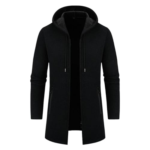 Chaqueta de punto con capucha para hombre y forro de felpa de invierno