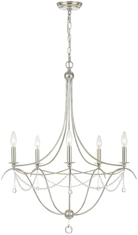 Metro 5 Light Crystal Beads Antique Silver Chandelier