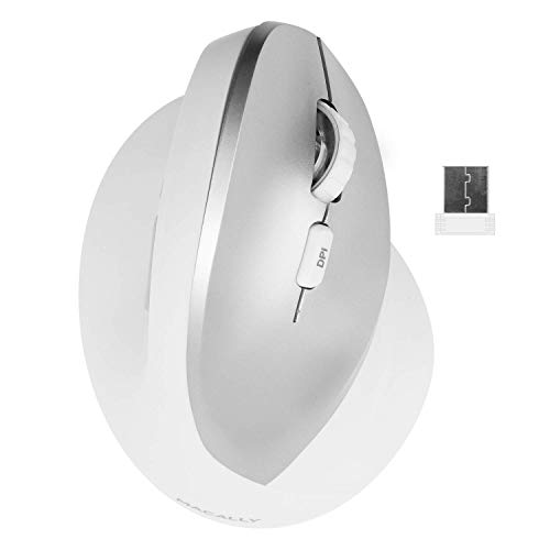 Macally Wireless Mouse with 2.4g RF Dongle, Ergonomic 6 Button Design for Laptop, PC, Computer, Desktop, Notebook, Reduce Wrist Strain, 800/1200/1600 DPI, White