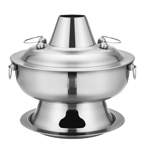 Vintage Thickened Stainless Steel Hotpot Charcoal Chinese Fondue Pot Cookware for Home Shabu Cooker (Silver 34cm)