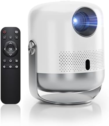 Movie Projector with WiFi 6 and Bluetooth, with Built-in Speaker | 4K Decoding and 1080P Output | One-Touch Focus | 360° Rotation | Portable Projector, Compatible with IPhone/Android/TV stick