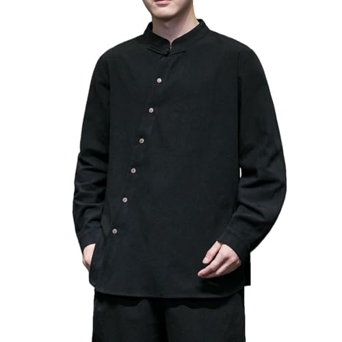 Chemise en coton et lin homme style chinois col montant pour soirées d'été