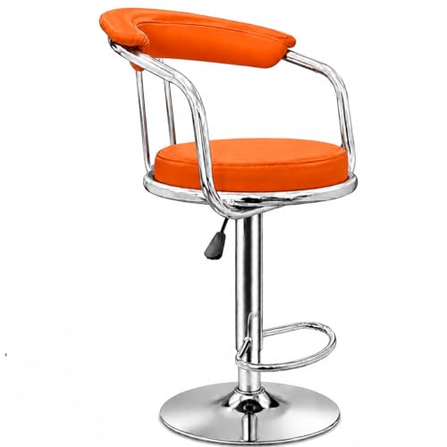 Image of Kemon Modern Adjustable Swivel Bar Stool Chair with Backrest, PU Leather Hydraulic Counter Stool with Footrest for Kitchen Island, Cafe & Home Bar (1, Orange, Round Barrel Stool)