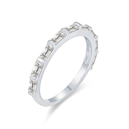 Unisize - Anillo de boda de media eternidad de oro blanco con corte rectangular moissanite platino 950, talla 65 (20,7)