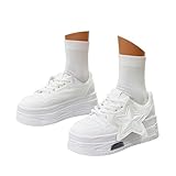 Zapatillas de plataforma de moda con estampado de estrellas, zapatos con cordones para caminar cómodamente en otoño, Blanco, 41 EU