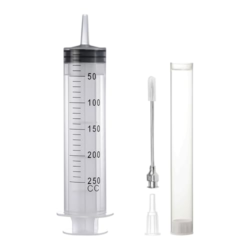 Stainless Steel 250ml Syringe with Cap, Large Reusable, Big Feeding, Measuring, Plant Watering, Pet Feeding, Industry, Oil & Glue