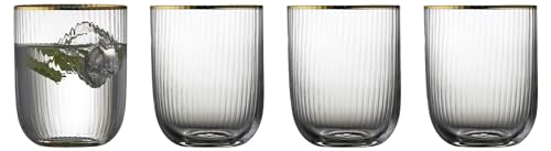 Lyngby Glas Palermo Gold Tumbler 4er-Set – Trinkgläser 35 cl – Geriffeltes Glas mit goldfarbener Kante – Wassergläser, Saftgläser, Cocktailgläser