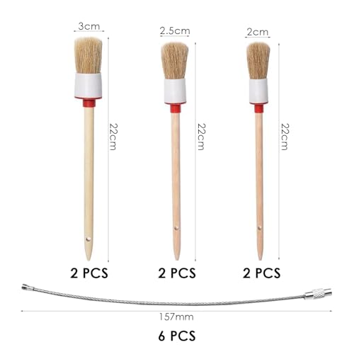 6 Stück Holzbürsten Und 6 Stück Aufbewahrungsdrahtringe, Rundbürsten, Autoreinigungsbürsten, Möbelmalpinsel, Detailpinsel, Haushaltsgeräte