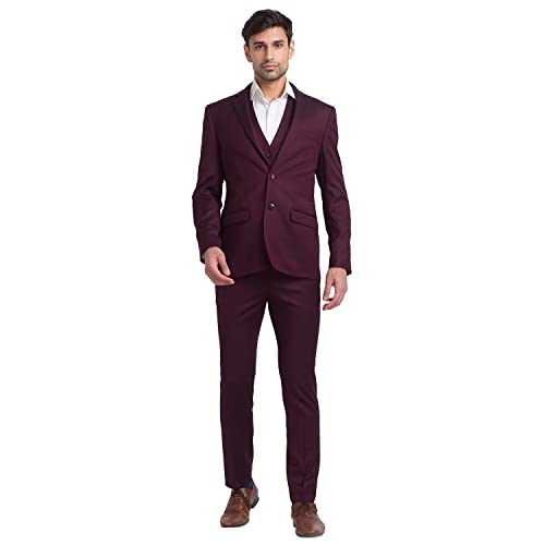 Image of Park Avenue Men's Super Slim Fit Terry Rayon Blend Peak Lapel Jacquard Pattern Full Sleeve Dark Blue Ceremonial Suit