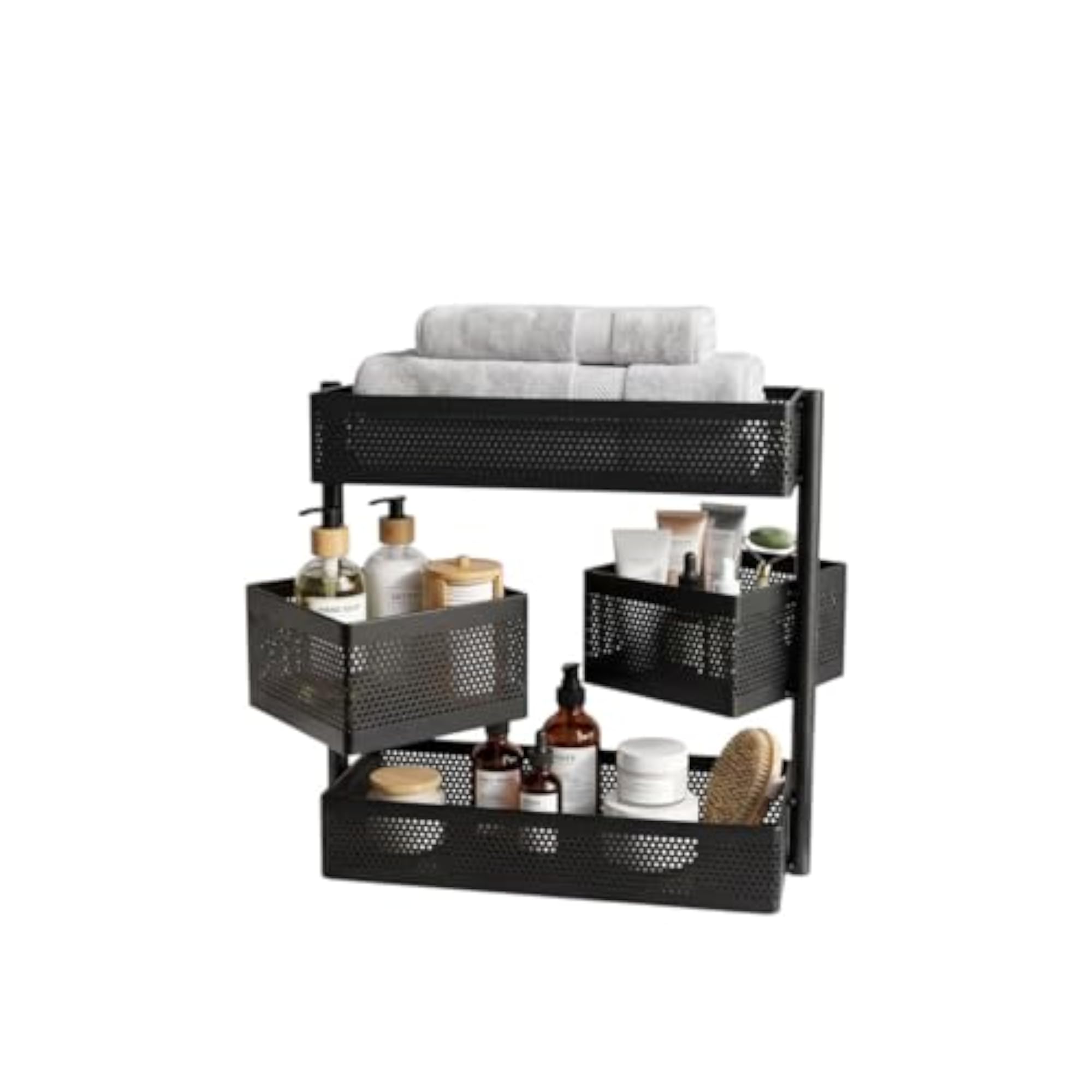 3-Tier Rotating Kitchen Storage Rack with Movable Basket