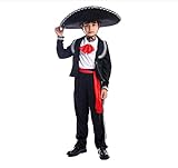 StarDY Mexican Traditional Mariachi Amigo Dance Costume For Children Kids Boys Cosplay Costumes Festival Mexican Boy Costume (Black, Small)