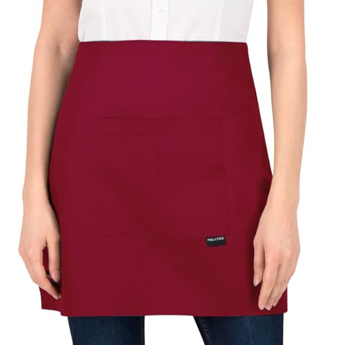 PALLTEX Amaya Tablier Serveur Restaurant Tablier Court pour la Cuisine, l'artisanat, la Peinture, la pâtisserie, Bordeaux, Taille Unique