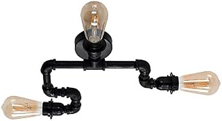 MiniSun Industrial Steampunk Style 3 Way Satin Black Staggered Pipework Ceiling Light - Complete with 4w LED Filament Bulbs [2700K Warm White]