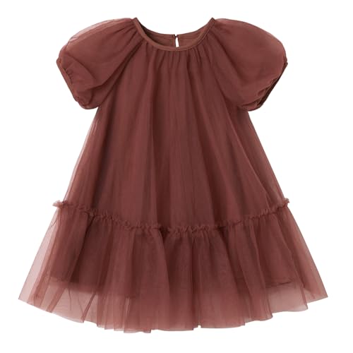 Rysly Toddler Girls' A-Line Tulle Party Dress with Bubble Sleeves Cotton Lining Flowy Layered Play Dress for Kids