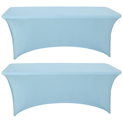 Paquete de 2 manteles de elastano elásticos universales rectangulares, ajustables, sin arrugas, para fiestas, bodas, cumpleaños, banquetes, vendedores (azul claro, 8 pies)