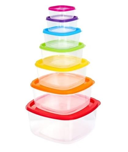 GIOTTO RainbowStack food storage containers with lids Set of 7 Colorful Stackable Plastic Kitchen Organizer Boxes BPA Free