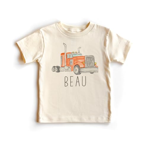 Personalized Big Orange Semi Truck Kids Shirt - Custom Name Tractor Trailer Rig Birthday Outfit - Boy Toddler Youth Kids Clothing