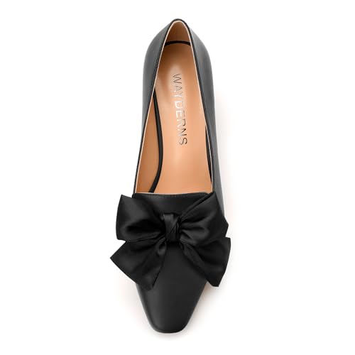 WAYDERNS Womens Solid Sexy Square Toe Party Matte Bow Slip On Kitten Low Heel Pumps Shoes 2 Inch3