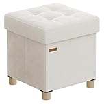 SONGMICS Small Storage Ottoman, 38 x 38 x 40 cm, Folding Storage Cube with Lid, Footstool, Footrest, 37 L, Velvet Surface, for Bedroom, Hallway, Living Room, Cappuccino Beige LSF0516W03
