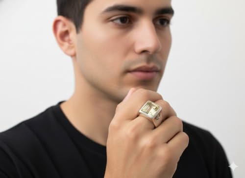 Image of Choose Your Color Mens Bold Ring 925 Sterling Silver Gemstone Wedding Engagement Statement Ring Birthstone Solitaire Jewellery Ring Sizes 4, 5, 6, 7, 8, 9, 10, 11, 12, 13,