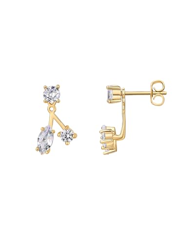 PAVOI 18K Yellow Gold Plated 925 Sterling Silver Posts Cubic Zirconia Ear Jacket Statement Earrings for Women | Marquise CZ Front & Back Stud Earring Jackets