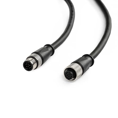 ZBLZGP M12 A‑Code 12‑Pin Male to Female Extension Cable, Shielded High Flexible IP67 Waterproof 5M(16.4FT), RS‑232 I/O Signal Cable for Cognex Vision and DJI Livox LiDAR Systems