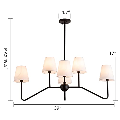 9Mmml 39" 6 Arms Kitchen Island Lighting,6 Lights Dining Room Chandelier,Matte Black + Fabric Shade Fixture For Hallway Entryway Foyer Living Room,6 E12 Bulb Included. #TOP2