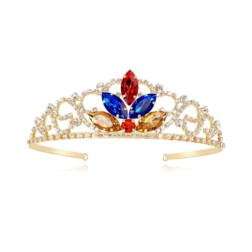JINSAWW Corona de princesa, corona dorada brillante, accesorios de disfraz de Rapunzel para mujeres y niñas, regalos de disfraces de Halloween, Metal, estrás