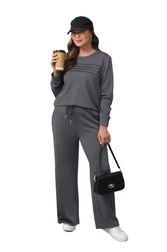 Image of WIHOLL Women's 2 Piece Sets Sweatshirt Casual Travel Outfits Lounge Wide Leg Tracksuit Cozy Sweatsuits Fashion 2026