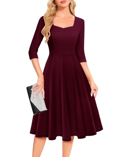 Berylove Festlich Damen-Kleid Trauzeugin Hochzeit Gast Kleid - Burgundy XL