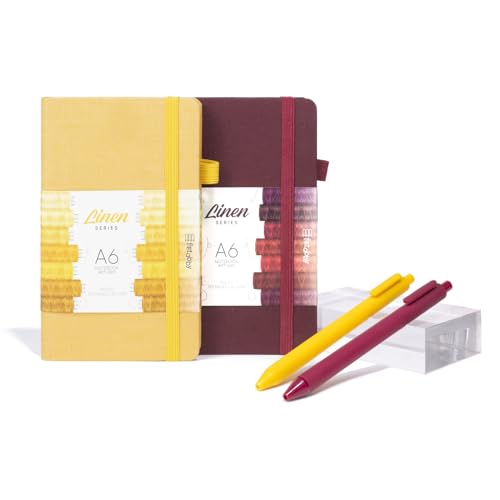 Image of Kitabby Linen Series A6 Hardbound Notebook - Maroon + Mustard Yellow | 192 Pages,80 gsm Natural Shade Paper, Linen Fabric Cover, Elastic Closure - Pack of 2