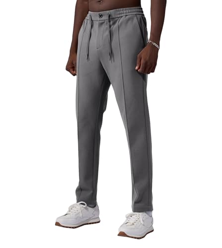 Fioboc Mens Casual Pants Elastic Waist Dress Pants Lightweight Drawstring
