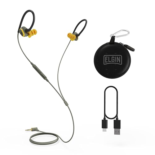 Elgin Rumble Wired Earplug Headphones with mic, in-Ear Earbuds, 3.5mm Jack, 27 dB NRR, IP67 Waterproof, OSHA CompliantEarbuds, N