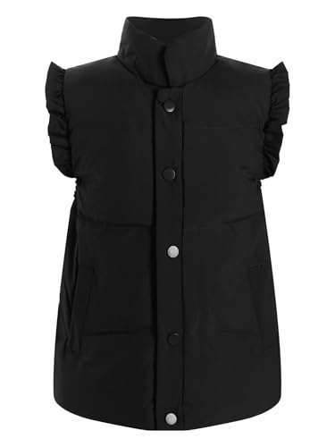 Jhaoyu Kids Girls Cute Ruffled Cuffs Puffer Vest Coat Stand Collar Sleeveless Jacket Overcoat Casual Thermal Outerwear