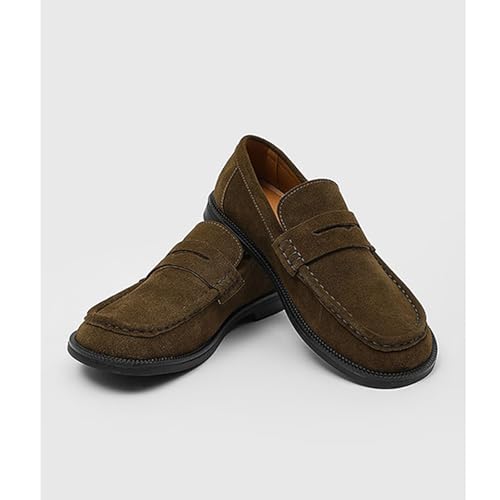 Men's Suede Penny Loafers Comfortable Round Toe Low Heel Slip-On Fashion Flat Loafer Office Shoes Formal Business Shoes2