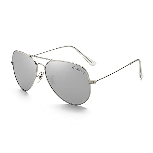 Image of grey jack Polarized Classic Aviator Sunglasses Lightweight Style For Men Women Silver Frame Silver Lens, Polarization, Large - Pack Of 1