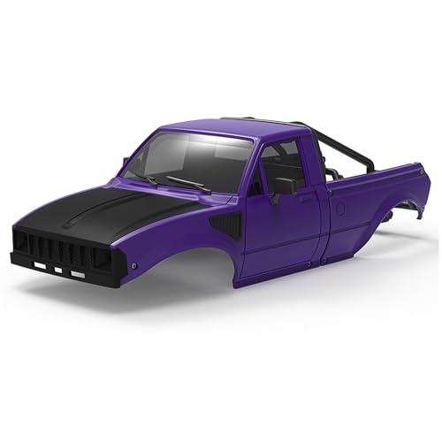 SCX24 Body, 1/24 Pickup Hard Body Shell with Bed Rack, RC Truck Body for Axial SCX24 C10 Bronco Wrangler Base Camp 4Runner, Scale RC Crawler Accessories (Purple)