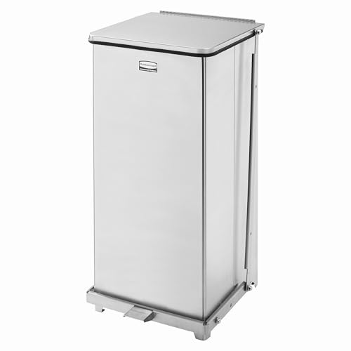 Image of Rubbermaid Commercial Products Defenders Biohazard Steel Trash Can Step-On 13 GAL Stainless Steel Hospital /Doctor's Office /Healthcare Facilities