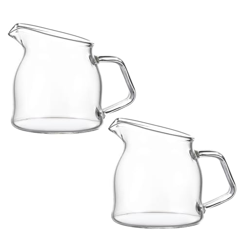 2 Pcs Small Glass Pitcher Clear Creamer Pitcher Cup with Handle Creative Milk Frothing Pitcher Milk Jug for Home Kitchen