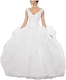 QXMYOO Women Ball Gown Prom Dresses White Long Poofy Fluffy Quinceanera Party