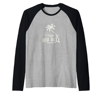 Rio Dell California Palm Tree Beach Design Raglan Baseball Tee