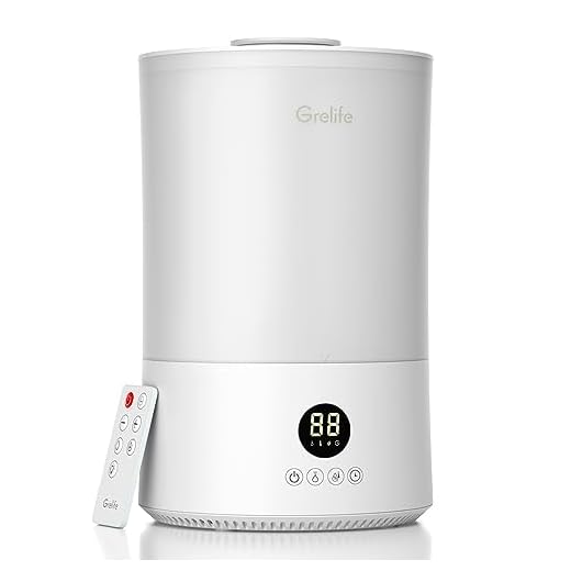 Grelife Humidifiers for Bedroom Large Room Home, 4L Top Fill Cool Mist Humidifiers for Baby and Plant, Quiet Air Humidifier Adjustable Mist Levels, Remote Control, Night Light, Auto Shut-Off, Timer