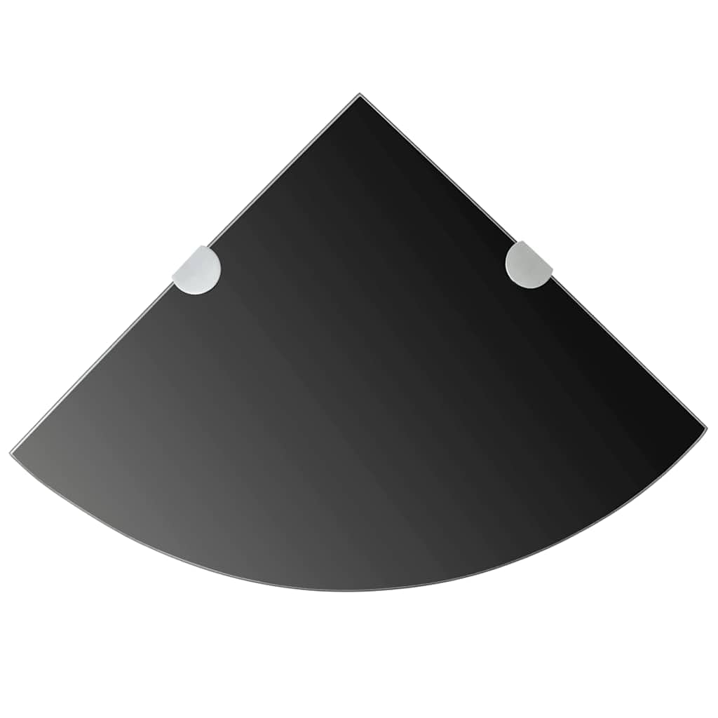 Étagères d Angle murales en Verre Noir 35x35 cm, 2 pièces, avec Supports chromés, pour Tablette d Exposition, Cuisine Salle de Bain Salon